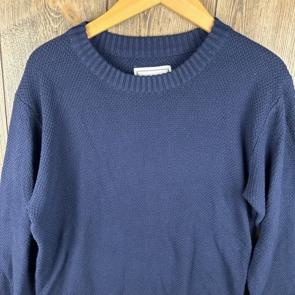 Long Wharf Supply Co Mens Navy Blue Textured Cotton Blend Crewneck Sweater Large - Picture 3 of 7